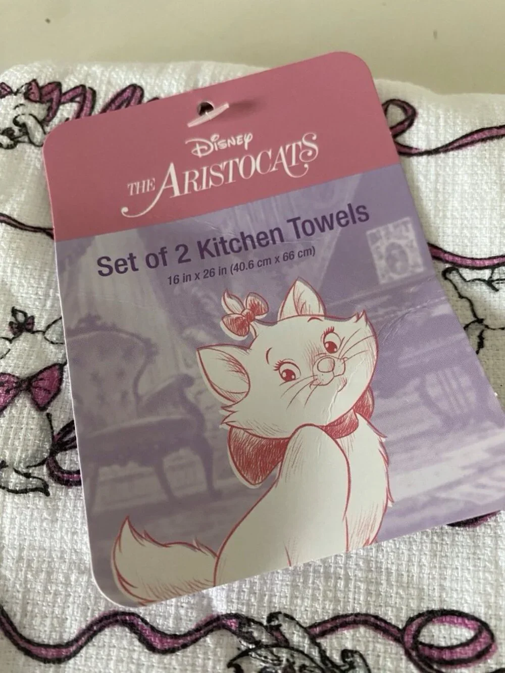 2 Pk Disney The Aristocats Marie Pink Ribbons Bows Kitchen‎ Towels 16” X 26” NEW